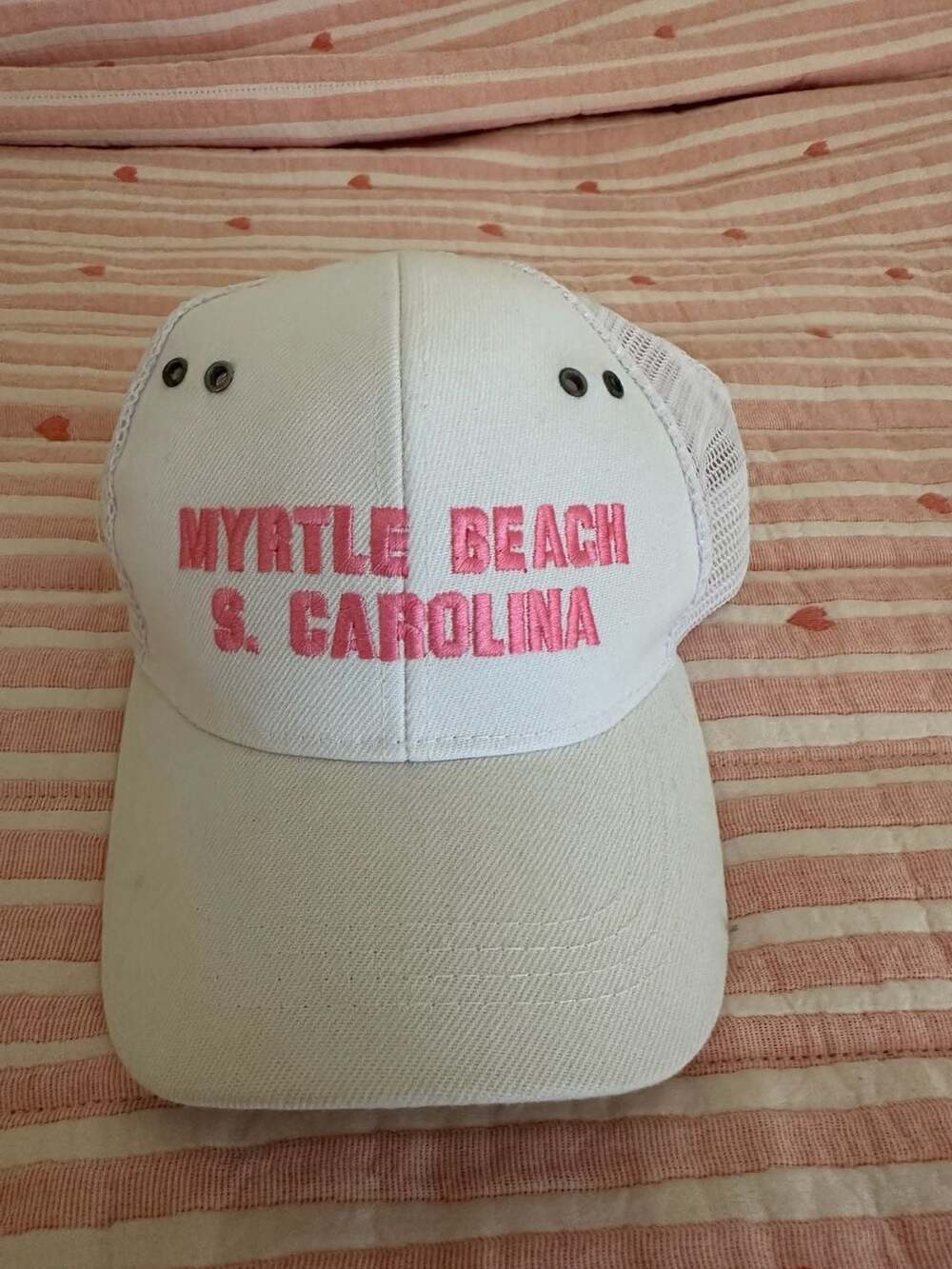 Souvenir Myrtle Beach South Carolina Trucker Hat White Pink